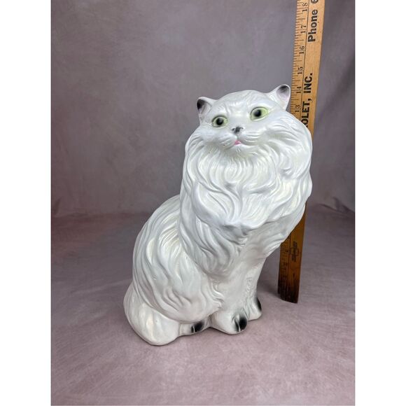 Vintage Large Chalkware Kitty Cat Piggy Coin Bank Persian Cat Kitschy Figurine - Picture 8 of 12